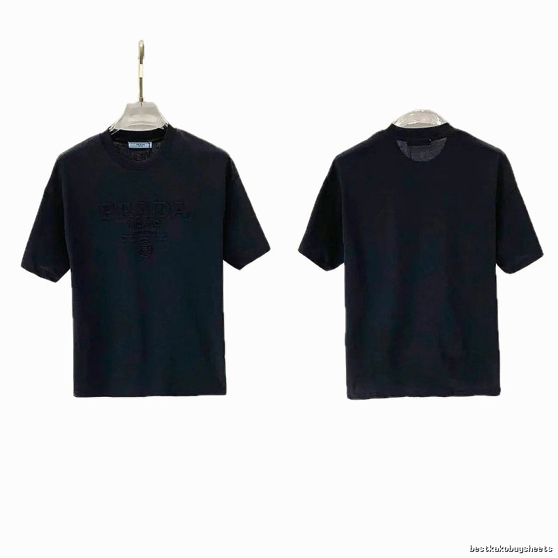 Prada Embossed Minimalist Style Black Short-sleeve T-shirt