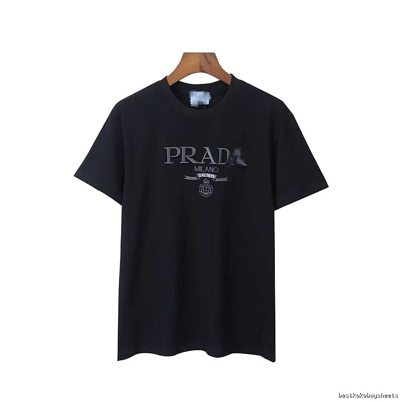 Prada Embroidered Minimalist Black Short-sleeve T-Shirt