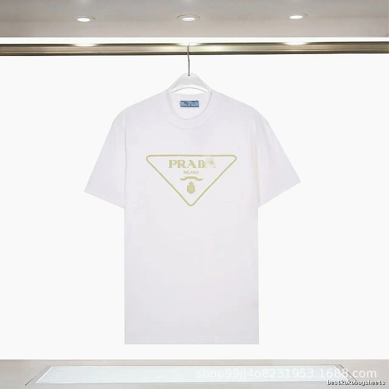 Prada Triangle Logo Casual Style White Short-sleeve T-shirt