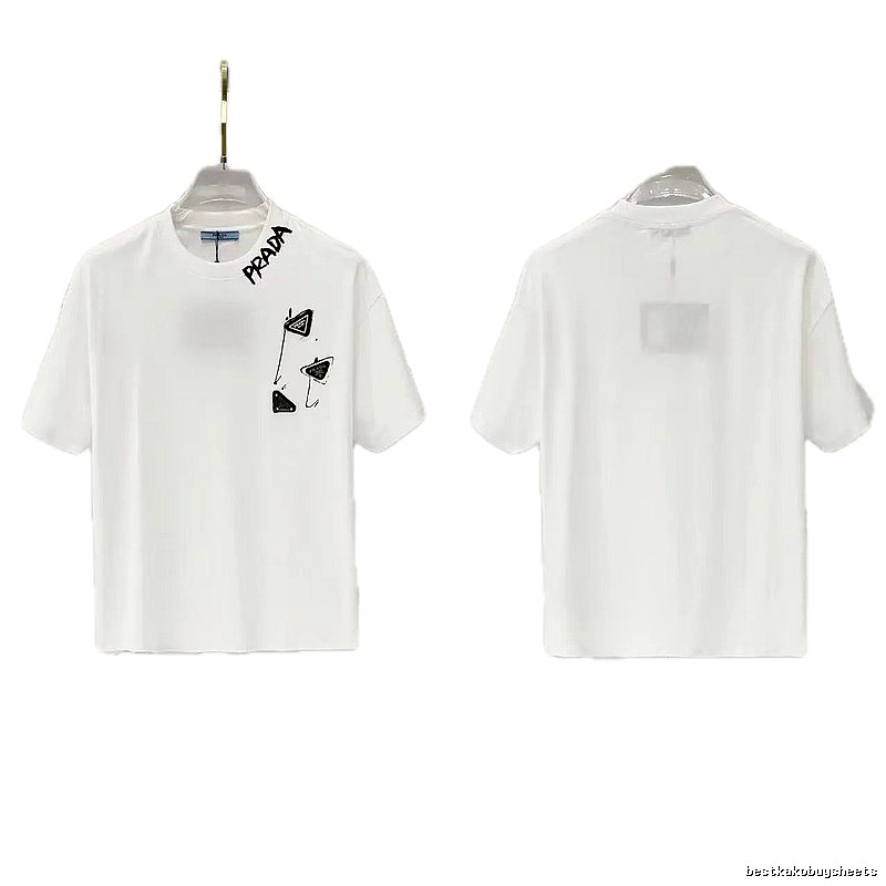 Prada Triangle Logo Casual Style White T-Shirt