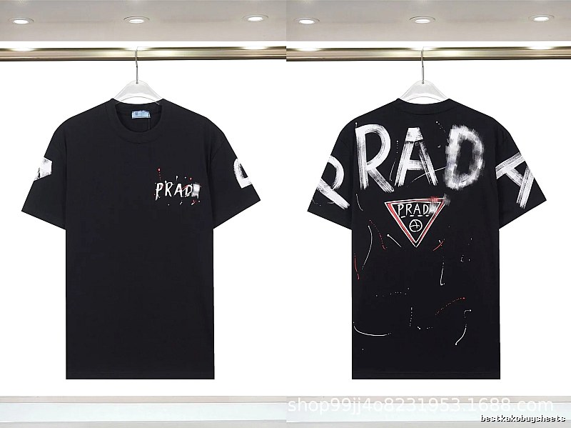 Prada Triangle Logo Graffiti Style Black Short-sleeve T-shirt