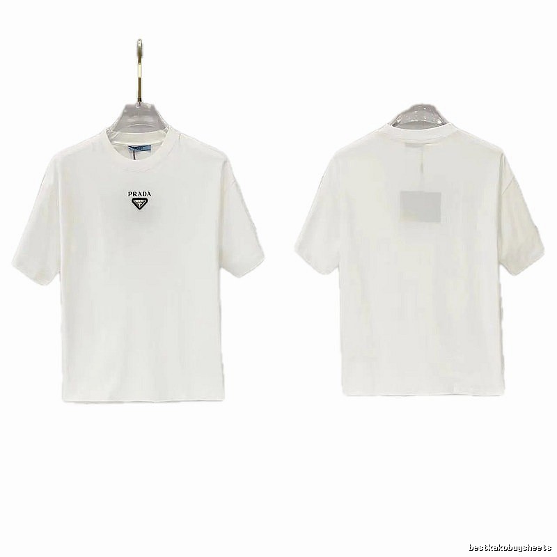Prada Triangular Logo Minimalist Style White Short-sleeve T-shirt