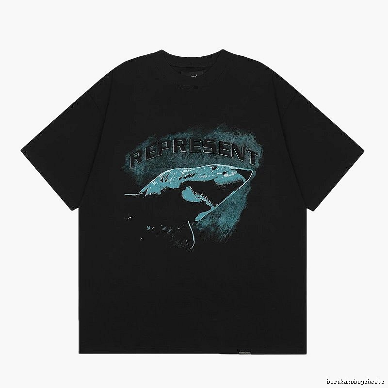 Represent Shark Print Retro Style Black T-Shirt