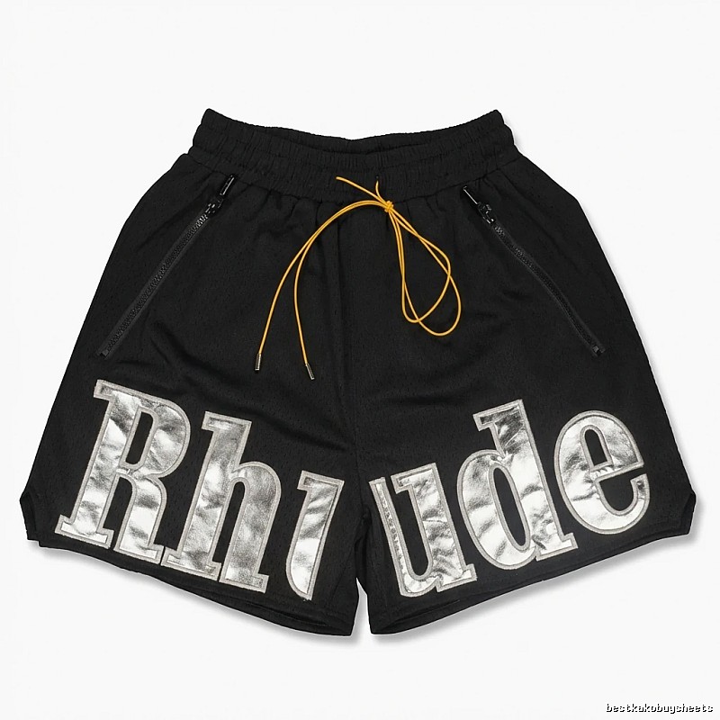 RHUDE letter-style black shorts