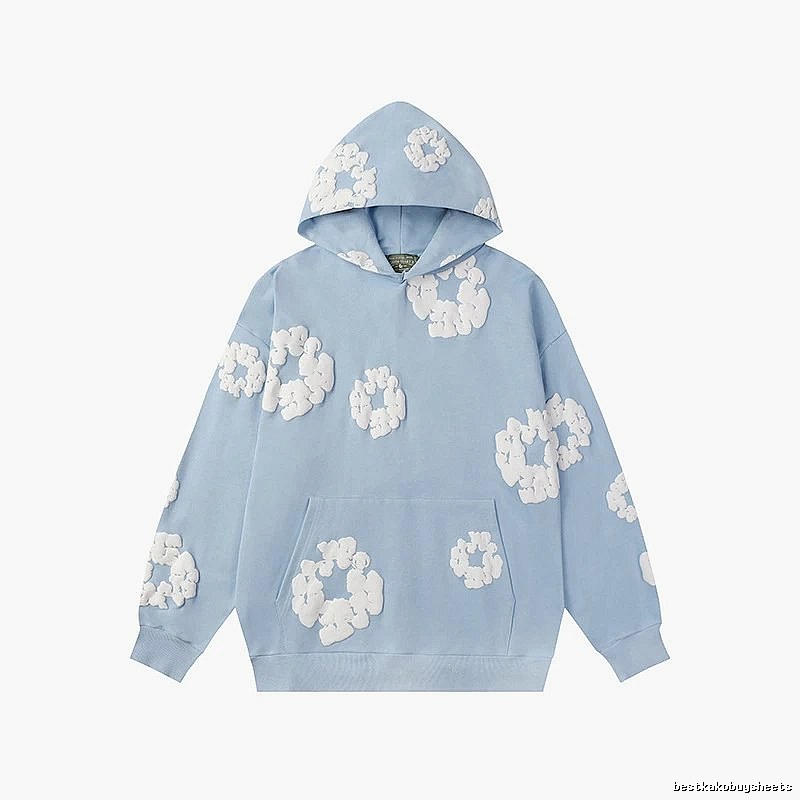 Sky Blue Flower Print Pullover Hoodie