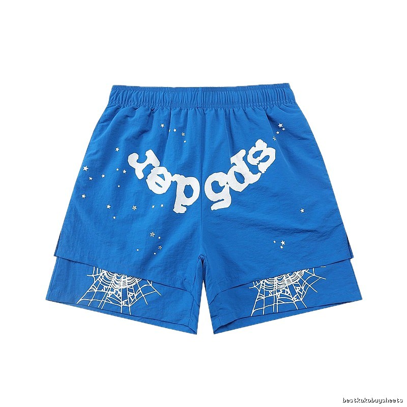 Sp5der star - printed blue shorts