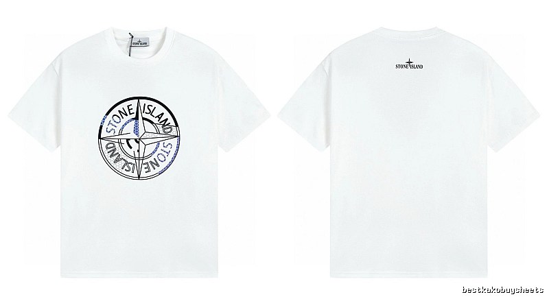 Stone Island Compass Print Street Style White T-shirt
