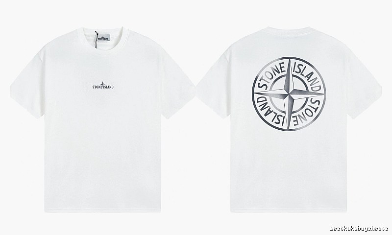 Stone Island Large Compass Print Street Style White T-Shirt
