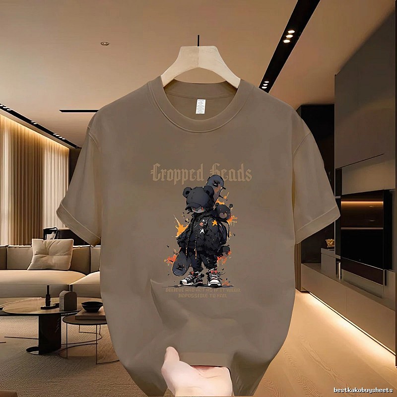 Streetwear Brand Skateboarding Bear Street Style Khaki T-Shirt