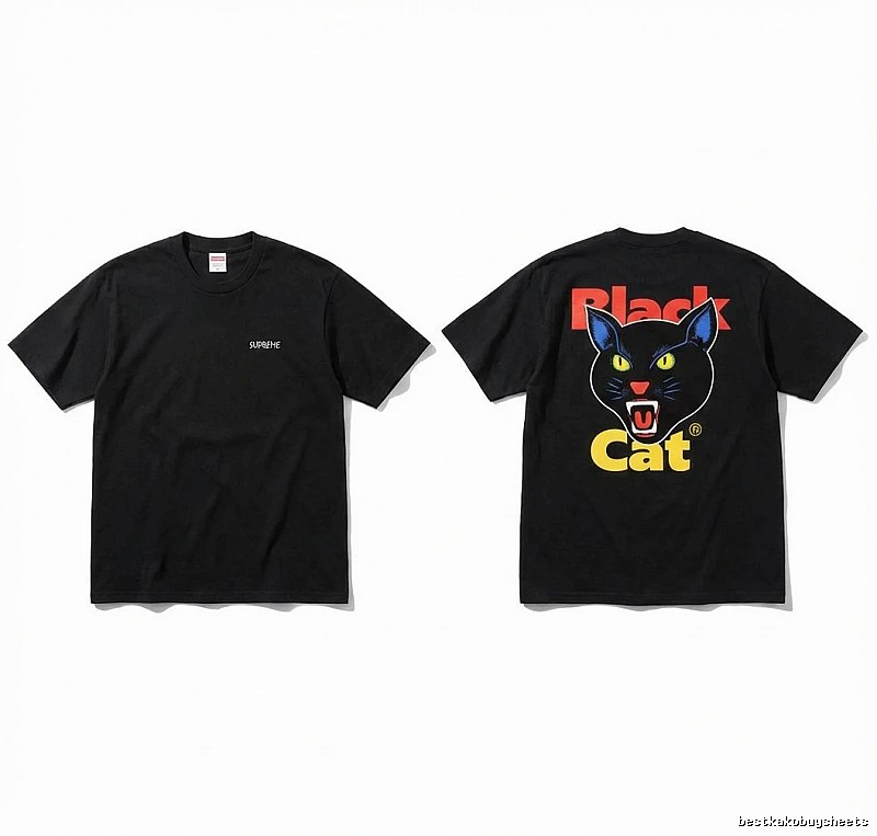Supreme Black Cat Trendy and Cool Style Short-sleeve Shirt