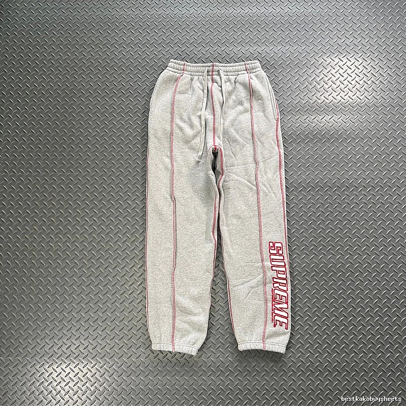 Supreme Grey Red Piping Relaxed Track Pants