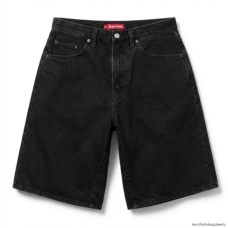 Supreme retro-style black denim shorts