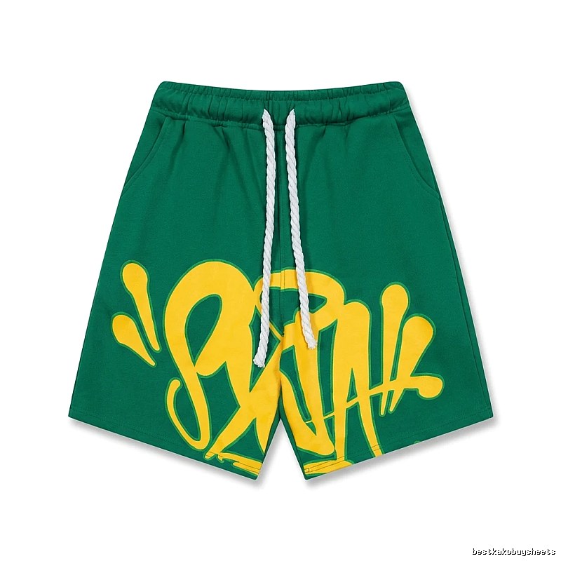 SynaWorld graffiti-style green shorts