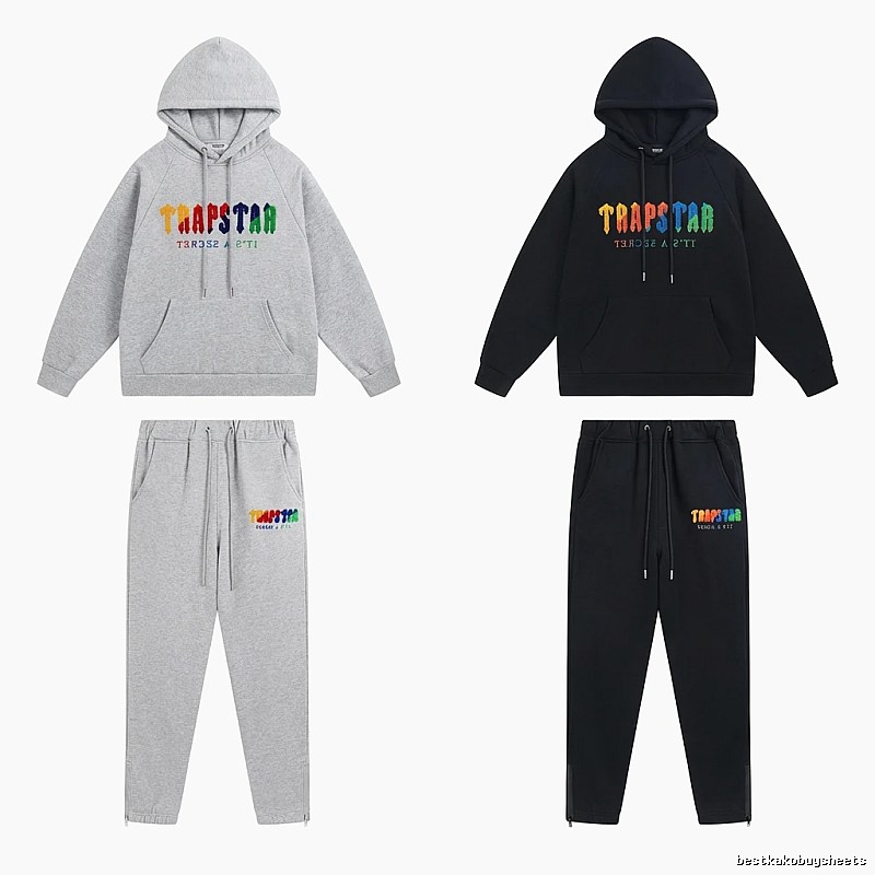 Trapstar Rainbow Wind Grey/Black Hooded Set