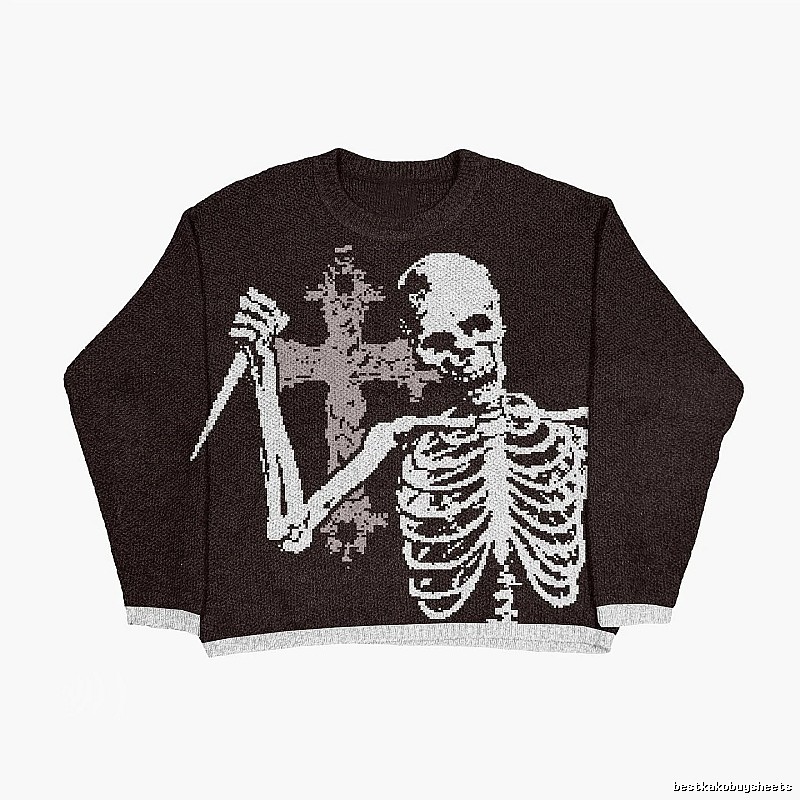 Travel Anime graphic sweater Black Knit Top with Modern Look