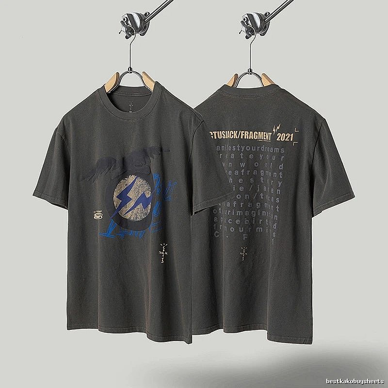 Travis Scott Lightning Co-branded Vintage Charcoal Gray T-Shirt