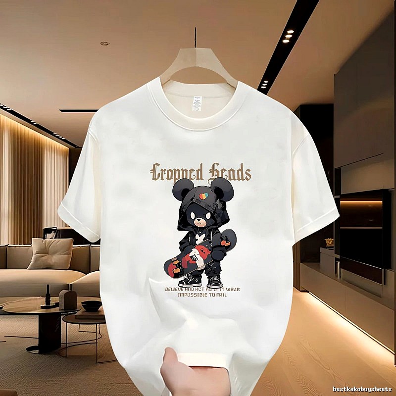 Trendy Brand Skateboarding Bear Street Style Off-white T-Shirt