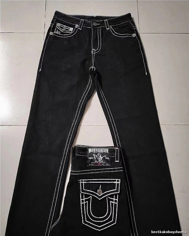 True Religion Black White Contrast Stitch Jeans Daily Styling Logo