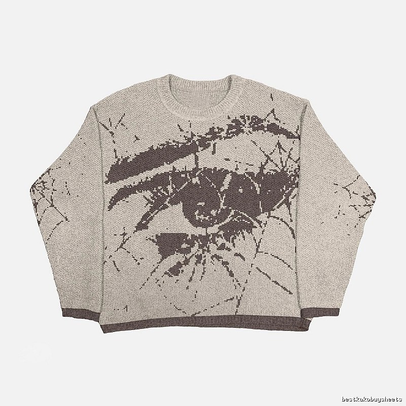 Urban Anime graphic sweater Black Knit Top with Statement Pattern