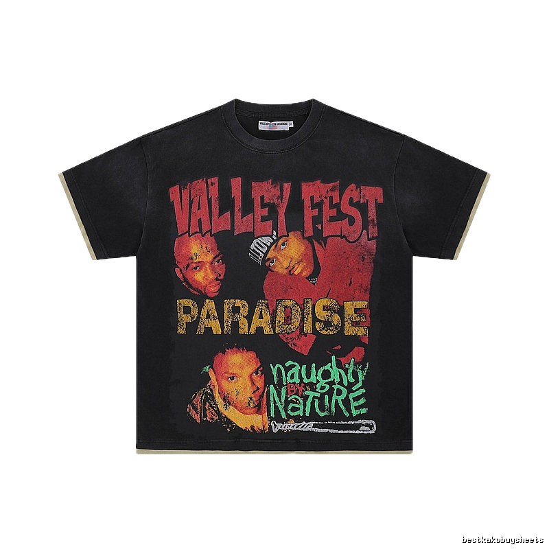 Valley Fest Hip-hop Vintage Distressed Black T-Shirt