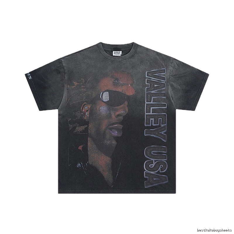 Valley Portrait Printed American Retro Black T-shirt