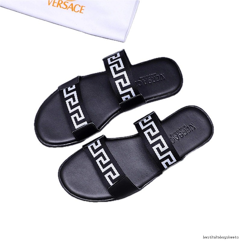 Versace Greek Key Light Luxury Style Black Slides