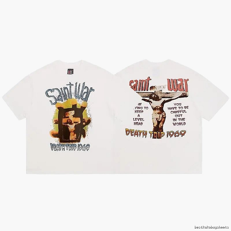 Vintage SAINT Jesus Printed White T-Shirt