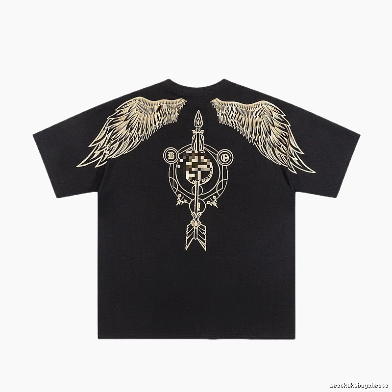 BOY Gold-foil Stamped Wings Street Style Black Short-sleeve T-shirt