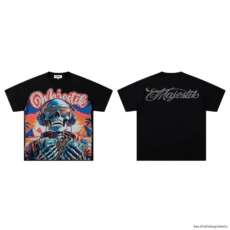 MAJESTIK Skull Print Hip-hop Style Black T-shirt